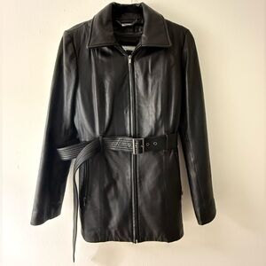 Wilson’s Black Leather Belted Jacket - Size M